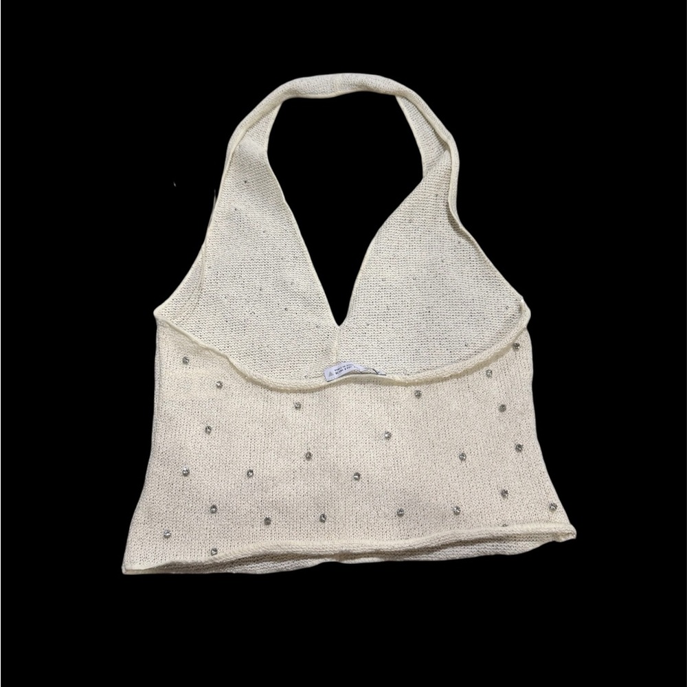 Zara Cream Halter Camisole with Beaded Embellishments - Picture 3 of 5